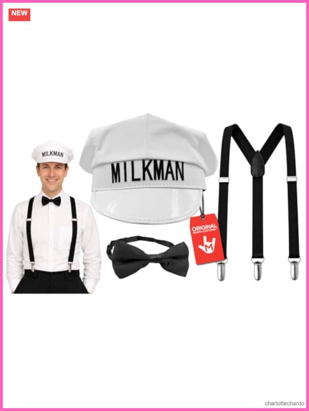 Milkman Hat and Bowtie Set Adjustable Halloween Costume Accessory